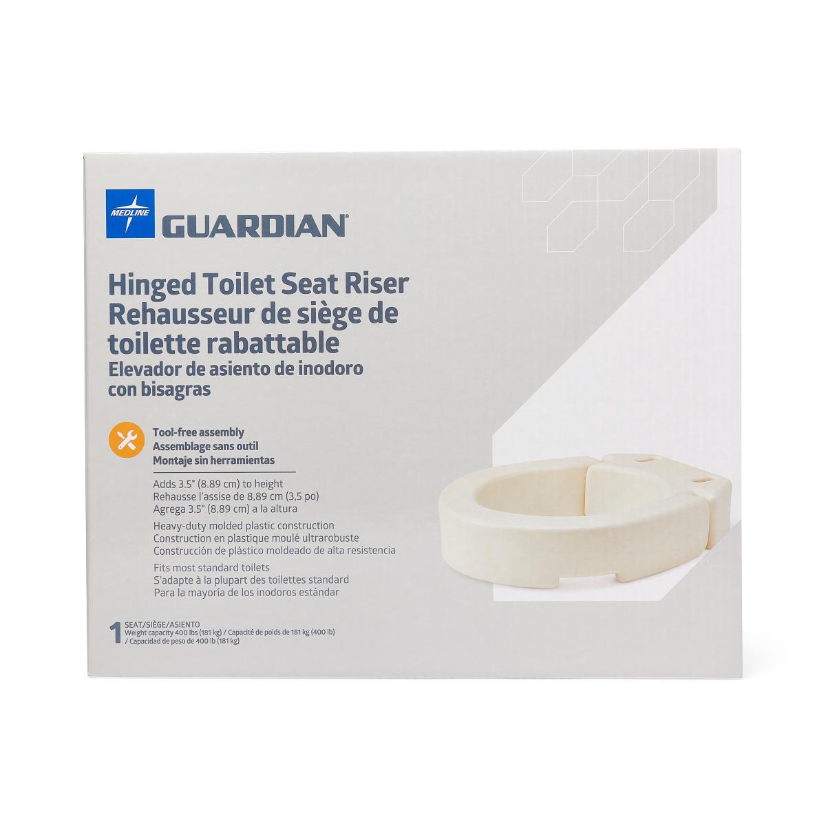 3.5" Standard Hinged Toilet Seat Riser, 400 lb. Weight Capacity
