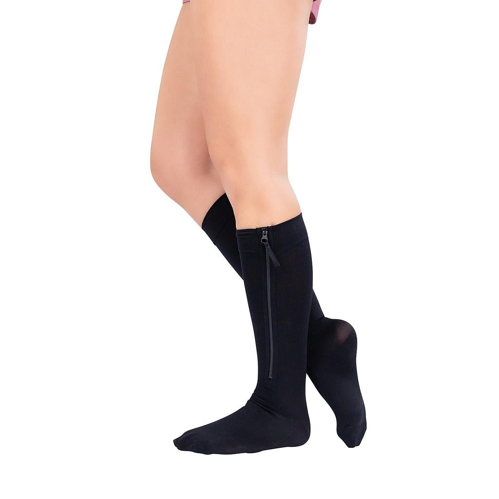 Zipped Knee High Compression Stockings 15-20mmHG